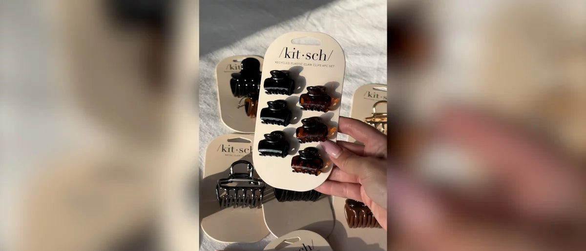 Kitsch Recycled Plastic Mini Puffy Claw Clips - 6pc - Black & Tortoise
