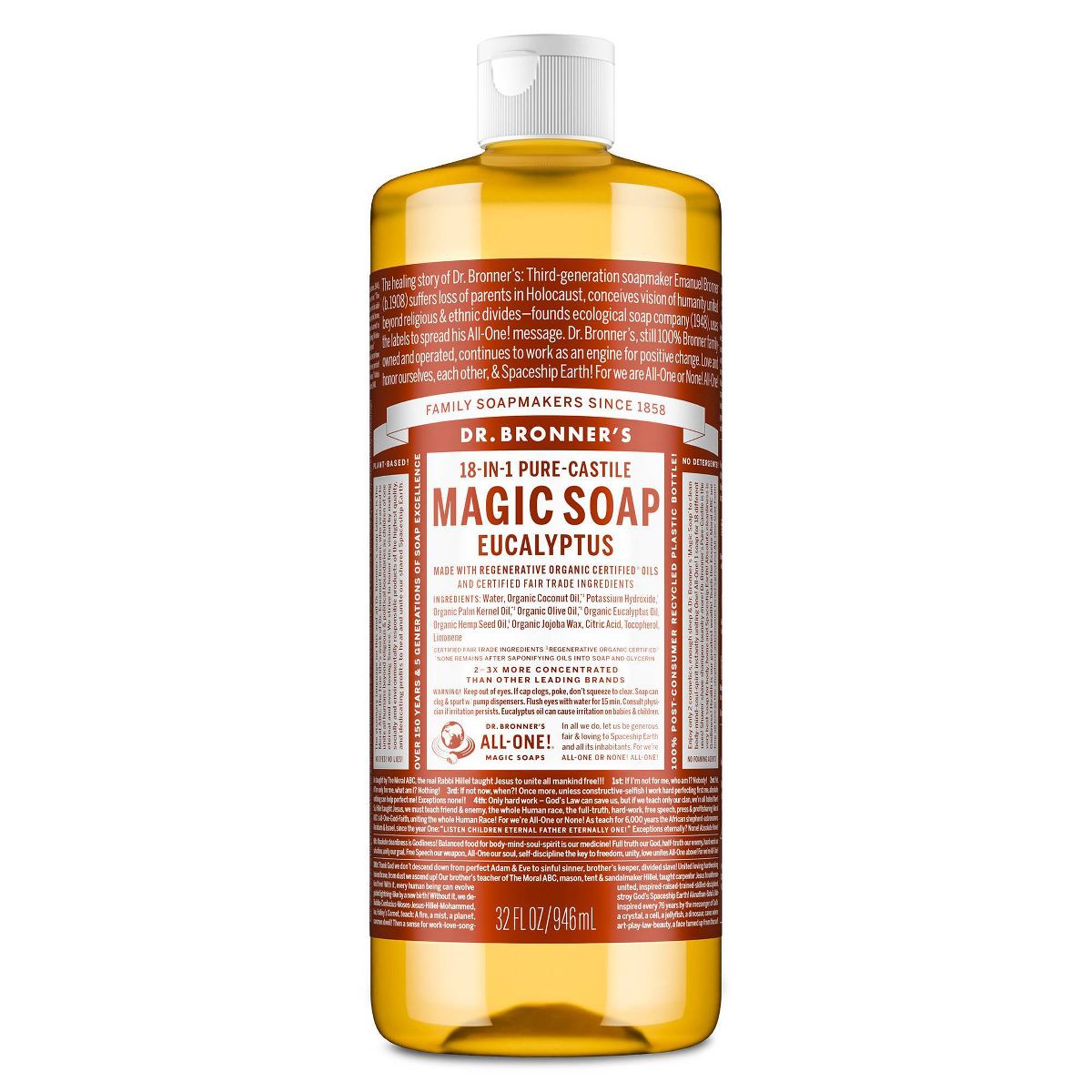 Dr. Bronner's Magic Pure Castile Liquid Soap Bodywash - Eucalyptus - 32 fl oz