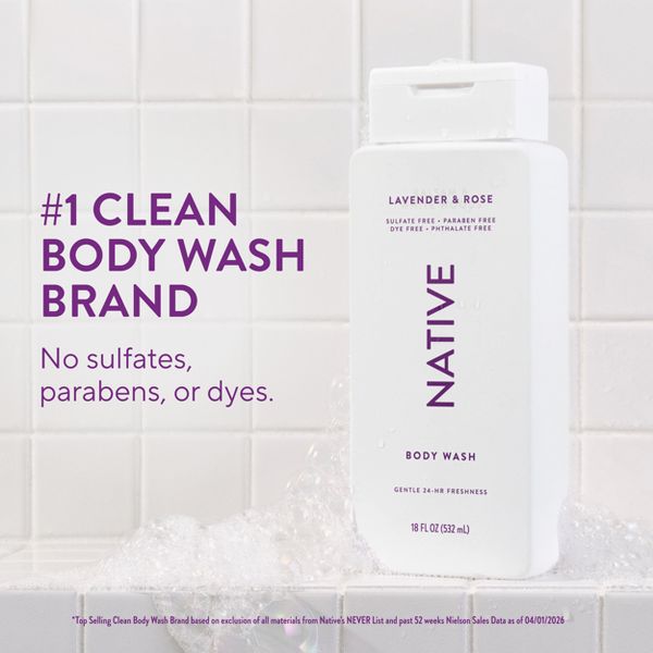 Native Body Wash for Women & Men - Lavender & Rose - Sulfate Free - 18 fl oz